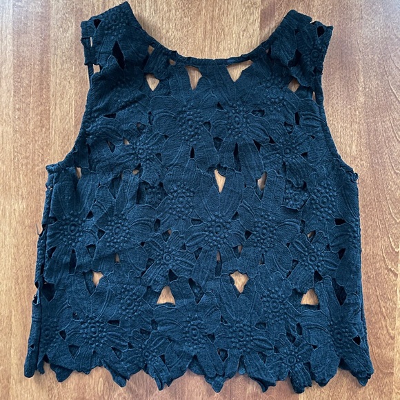 Textured Black Gothic Flower Top - Picture 2 of 10